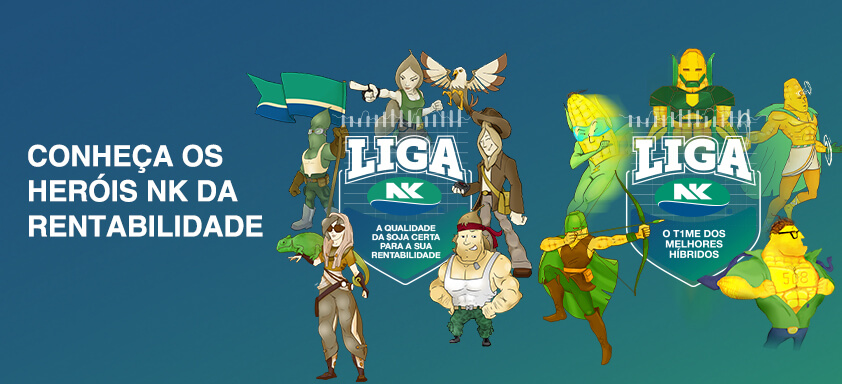 Imagem da campanha Liga NK, com Heróis NK da rentabilidade